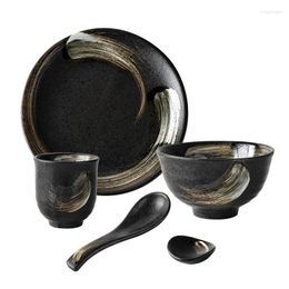 Dinnerware Sets ANTOWALL Japanese Style 1Person Set Ceramic Tableware 5pcs Home Retro Simple Single Dish Restaurant