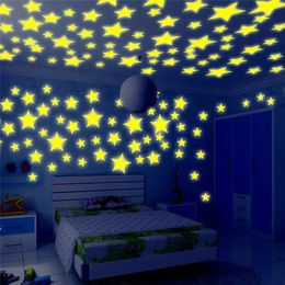 Wall Stickers 100 Pieces of Luminous 3D Star for CHILDRENS Room Bedroom Ceiling Illuminated Plastic Home Decoratio 231101