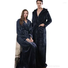 Men's Sleepwear Men Winter Hooded Extra Long Warm Flannel Bathrobe Plus Size Coral Fleece Bath Robe Women Dressing Gown Lovers Lounge