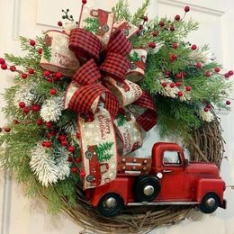 Decorative Flowers Wreaths Christmas Wreath Front Door Garland Decoration Cottage And Farmhouse Red Garland Home Yard Fence Year Fake Flowers Ornaments 231102