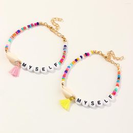 Strand Bohemian Style Colourful Rice Beads Tassels Pendant Bracelet Individuality Beach Shell Letter Hand Chain Bangle Set Girls Jewellery