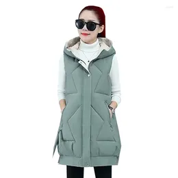 Women's Trench Coats Winter Long Vest Solid Colour Hooded Zipper Ladies Casual Sleeveless Jacket Warm Female