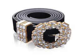 Luxury Designer Big Strass Belts For Women Black Leather Waist Jewellery Gold Chain Belt Rhinestone Diamond Fashion7650234