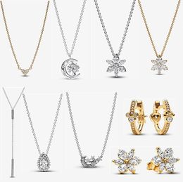 Designer Necklace for women Christmas Jewellery high-quality Wedding engagement Gift DIY fit Pandoras Sparkling Herbarium Cluster Pendant Necklace gold earrings