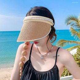 Wide Brim Hats Adjustable Casual Elegant Women Hair Hoop Sun Shading Outdoor Ladies Visor Hat Beach Empty Top Straw Summer Cap