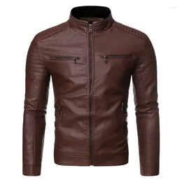 Men's Jackets Men Autumn Brand Causal Vintage Leather Jacket Coat Spring Outfit Design Motor Biker Pocket Pu M-4Xl
