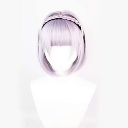 Lavender Noelle Cosplay Wig Bangs Braided for Game Genshin Impact Lolita Party Synthetic Hair Anime Role Play Carnival Halloween