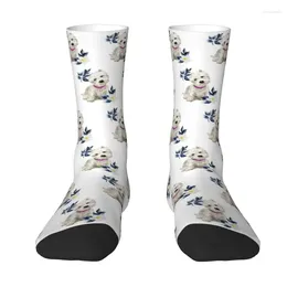 Men's Socks Westie And Flowers Mens Crew Unisex Novelty 3D Printing West Highland White Terrier Dog Dress
