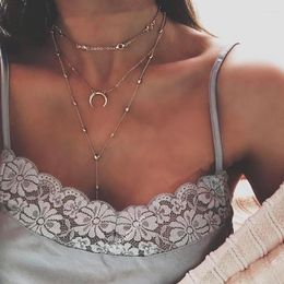 Pendant Necklaces Vintage Multilayer Beads Necklace Women Crescent Choker Fashion Jewellery