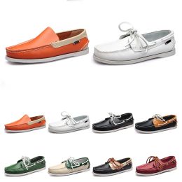 128 Mens casual shoes leather British style black white brown green yellow red fashion outdoor comfortable breathable