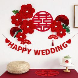Party Decoration Chinese Wedding Room 3D Three-dimensional Red Flower Bedroom TV Background Wall Engagement