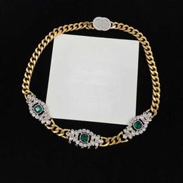 Full Diamond Emerald Necklaces Designer Letter Pendant Necklace High Quality Double Alphabet Rhinestone Metal Chain Palace Style J246l