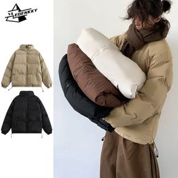 Piumino da uomo Parka invernale stile preppy uomo donna Harajuku tinta unita cappotto in cotone spesso strada vintage allentato caldo giacca coreana da coppia 231101