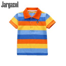 Kids Shirts Tee Shirt Boys Short Sleeve Polo Shirt Kids Clothes Colour Stripes Turndown Collar Girls Sport Tops Vetement Enfant Fille 230331