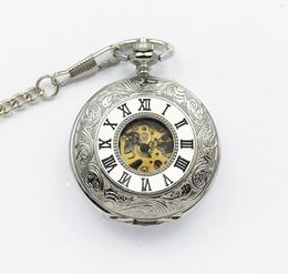 Pocket Watches Luxury Steampunk Mechanical Watch For Men Ladies Sliver Skeleton Dial Fob Chain Pendant Clock Man Collection Gifts