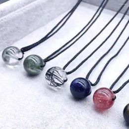 Pendant Necklaces Natural Crystal Luck Bead Rose Quartz Amethyst Obsidian Necklace Reiki Healing Amulet Fashion Clavicle Chain Jewelry