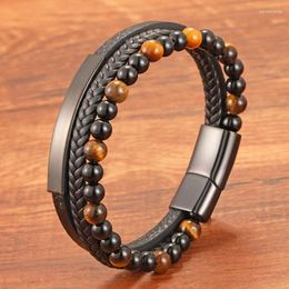 Charm Bracelets Tiger Eye Stone Leather Beads Bracelet With Stainless Steel Magnetic Clasp Jewelry Anxiety Stress Relief Gift For Men
