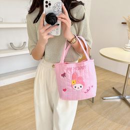 Japanese handbag, cute girl heart, small fresh bucket bag, 2023 new nylon embroidered cartoon bento bag