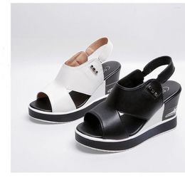 Sandals High Quality Summer Shoes Woman Leather Heel Wedge Female Sponge Cake With Open Toe Thick Shoe 2023