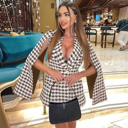Women's Suits Women Blazers Jacket Spring Autumn Female Suit Cloak Shawl Office Houndstooth Plaid Double Breasted Coat Loose Casual Top