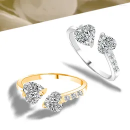 Wedding Rings Vintage Zircon Crystal Heart For Women Cute Engagement Ring Adjustable Jewellery Gift Bague