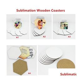 Mats Pads Ups 9X9Cm Sublimation Coaster Wooden Blank Table Mdf Heat Insation Thermal Transfer Cup Diy Drop Delivery Home Garden Ki Dhayw