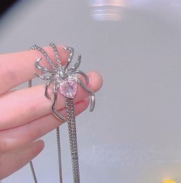 Pendant Necklaces Harajuku Sweet Pink Spider Necklace For Women Vintage Punk Animal Long Chains Female Halloween Party Fashion Jewellery