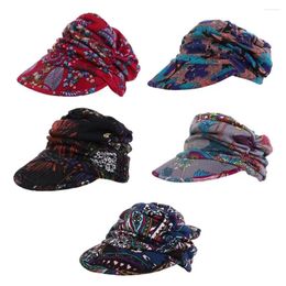 Visors Visor Hat Warm Mom Floral Print Girls Cap Cotton Foldable Earflap Ethnic Style Baseball Peaked Women