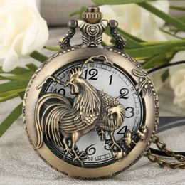 Pocket Watches Bronze Rooster Analogue Quartz Necklace Watch Antique Gifts Men Women Reloj De Bolsillo