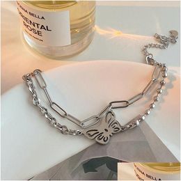 Chain Link Chain 2021 Street Dance Double Hollow Butterfly Pendant Bracelet Design Fashion Couple Drop Delivery Jewelry Brace Dhgarden Dhgft