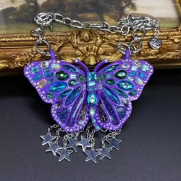 Pendant Necklaces Fresh Sweet Exaggerated Charming Dreamy Mysterious Purple Inlaid Butterfly Necklace