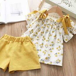 Casual Girls Clothing Sets Summer Kids Clothing Sets Sleeveless Floral T-shirt Shorts Pants 2Pcs Suit Children Girl Suit