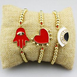 Charm Bracelets Adjustable 10str/lot Fashion Red/white Enamel Bracelet Palm/heart/eye Shape Copper Beads