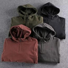 Men's Hoodies Solid Colour Hooded Sweatshirt Men Hoodie Thickened Winter With Zipper Decor Elastic Cuff Big Pocket Warm