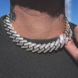 Chokers Top Quality Iced Out Ice Hip Hop Ice Men Boy Jewelry Heavy Chunky Rectangle CZ 19mm Cuban Chain Necklace 231101