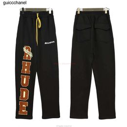 New 23ss Designer Fashion brand Clothing Casual Pant Rhude Mens Loose Letter Sticker Embroidered Straight Tube Casual Pants Pure Cotton mens womens Pants