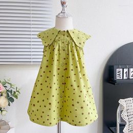 Girl Dresses 2023 Summer Arrival Girls Sleeveless Turn-down Collar Dot Green Roupa Infantil Menina Cute Party Dress Custume 18M-7T