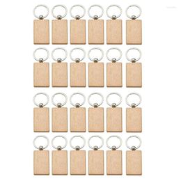 Keychains 24 Pcs Blank Wooden Key Chain Rectangle Tags Wood Ring For DIY Craft