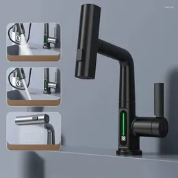 Bathroom Sink Faucets Pulling Lifting Digital Display Faucet Waterfall Basin Stream Sprayer Cold Water Mixer Wash Tap For Bathroo