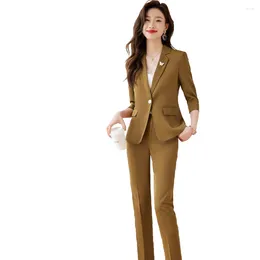 Women's Two Piece Pants Women Blazers Set With Trousers 2023 Summer Three Quarter Jack Office Ladies Business Suits Work Wear Pant Sets