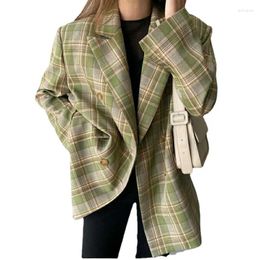Women's Suits Vintage Loose Women Plaid Blazer 2023 Spring Chic Double Breasted OL Female Long Sleeve Suit Jackets Oversized Blazers