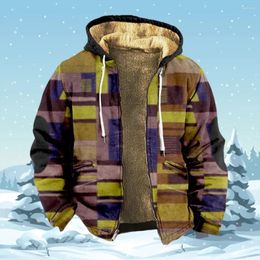Men's Hoodies Warm Hoodie Zipper For Men Casual Color Block Prints Colorful Winter Coat Long Sleeve Sweatshirt Hooded Jacket Outerwear