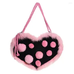 Fashion Y2K Accessories Shoulder Bag For Women Pink Polka Dots Plush Star Tote Trendy Christmas Gifts