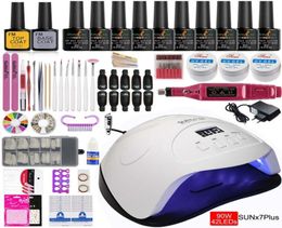 Nail Art Kits Manicure Set Kit Electric Handle Acrylic 36w5490w Led Lamp For Nails 10 Polish1135554