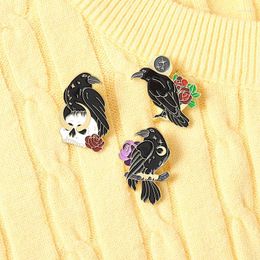 Brooches Dark Gothic Enamel Pins Custom Starry Raven Skull Skeleton Punk Bag Clothes Lapel Pin Badge Jewelry Gifts For Friends