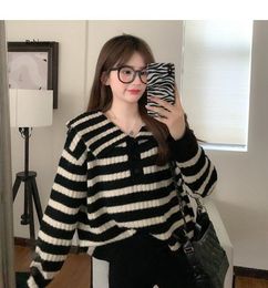 Women's Sweaters Striped Pullovers Women Sailor Collar Vintage Design Korean Style All-match Ladies College Leisure Cosy Spring ClothesWomen