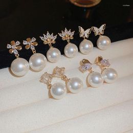 Stud Earrings Zircon Love Butterfly Pearl Temperament Light Luxury Studs Fashion Retro Women