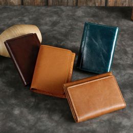 Wallets Ffid MIni Wallet Genuine Leather Men Women Business Card Holder Retro Cowhide Coin Purse Male