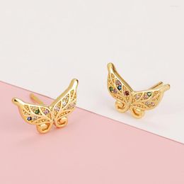 Stud Earrings Fashion Women's Copper Plated Real Gold Butterfly Inlaid Zircon Net Red Temperament Jewellery Gift