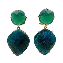 Stud Earrings Y.YING Green Agate Blue Apatite Genuine Stone Dangle Unique